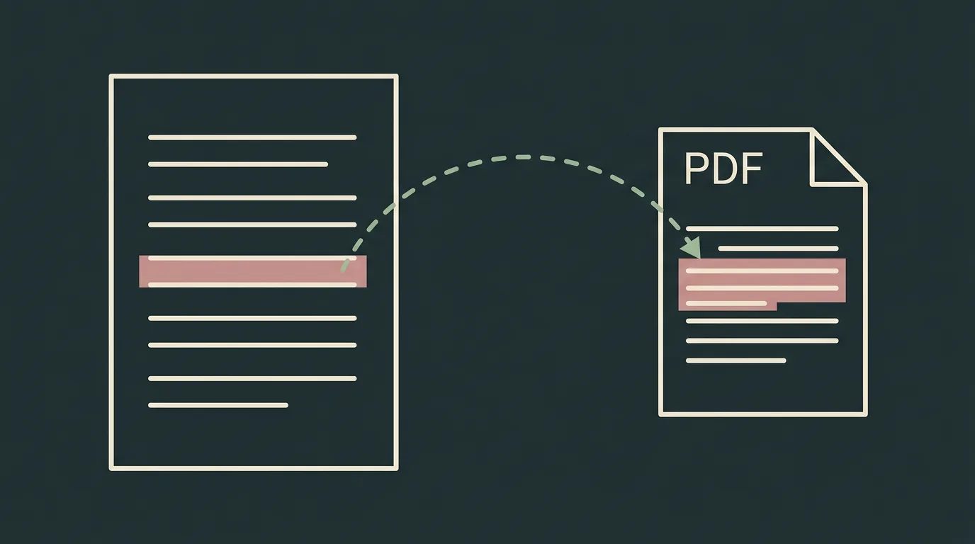 Параграф главы связан пунктирной дугой с источником на PDF